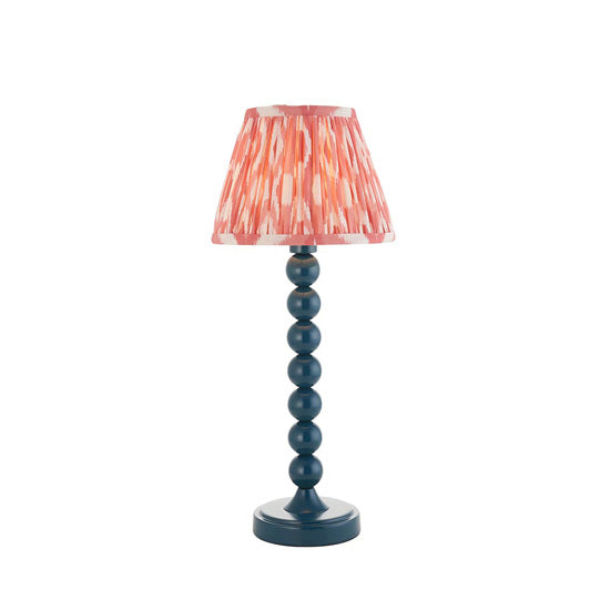 Higgledy And Ikat 20cm Coral Pink Shade Table Lamp With High Gloss Marlin Blue Base