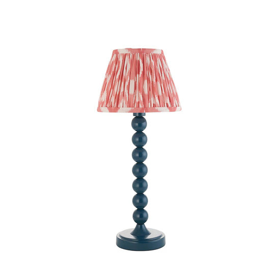 Higgledy And Ikat 20cm Coral Pink Shade Table Lamp With High Gloss Marlin Blue Base