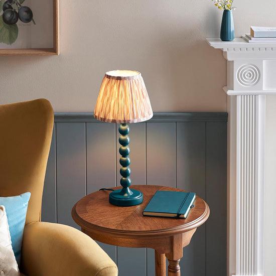 Higgledy And Ikat 20cm Neutral Shade Table Lamp With High Gloss Marlin Blue Base