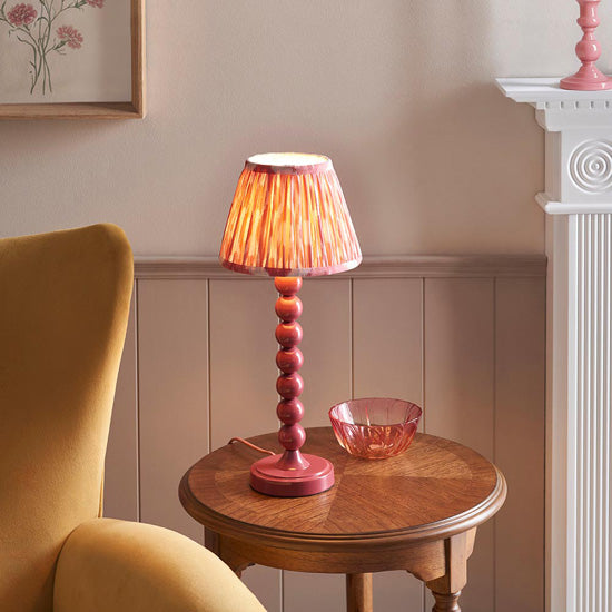 Higgledy And Ikat 20cm Coral Pink Shade Table Lamp With High Gloss Pink Clay Base