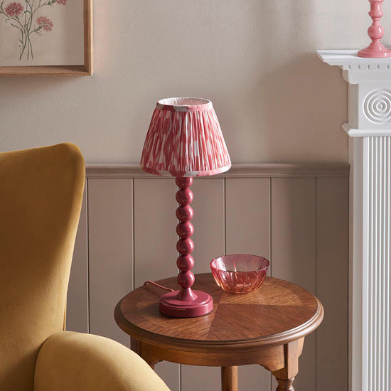 Higgledy And Ikat 20cm Coral Pink Shade Table Lamp With High Gloss Pink Clay Base