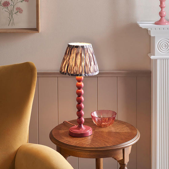 Higgledy And Ikat 20cm Pearl Grey Shade Table Lamp With High Gloss Pink Clay Base