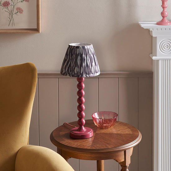 Higgledy And Ikat 20cm Pearl Grey Shade Table Lamp With High Gloss Pink Clay Base