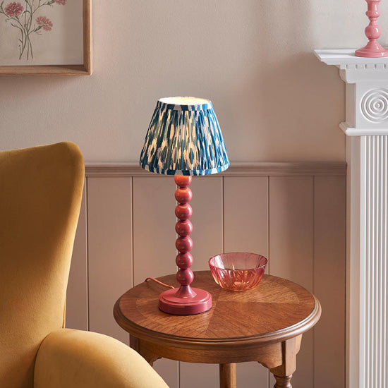 Higgledy And Ikat 20cm Marlin Blue Shade Table Lamp With High Gloss Pink Clay Base