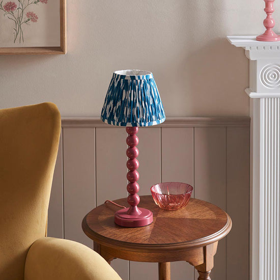 Higgledy And Ikat 20cm Marlin Blue Shade Table Lamp With High Gloss Pink Clay Base