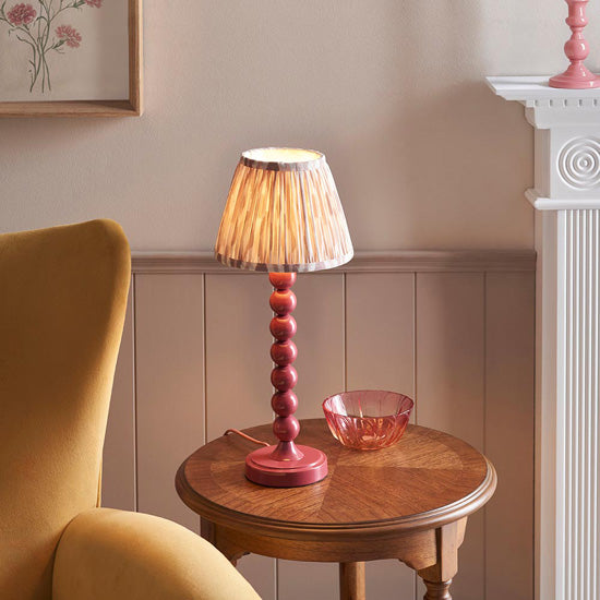 Higgledy And Ikat 20cm Neutral Shade Table Lamp With High Gloss Pink Clay Base