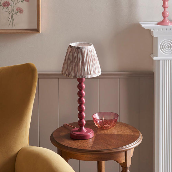 Higgledy And Ikat 20cm Neutral Shade Table Lamp With High Gloss Pink Clay Base