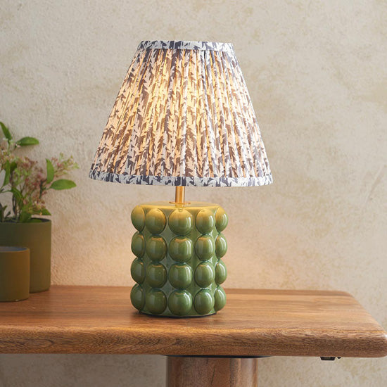 Bobble And Leaf 25cm Pearl Grey Fabric Shade Table Lamp In Olive Green Bobble Ceramic Base