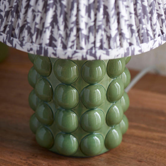 Bobble And Leaf 25cm Pearl Grey Fabric Shade Table Lamp In Olive Green Bobble Ceramic Base