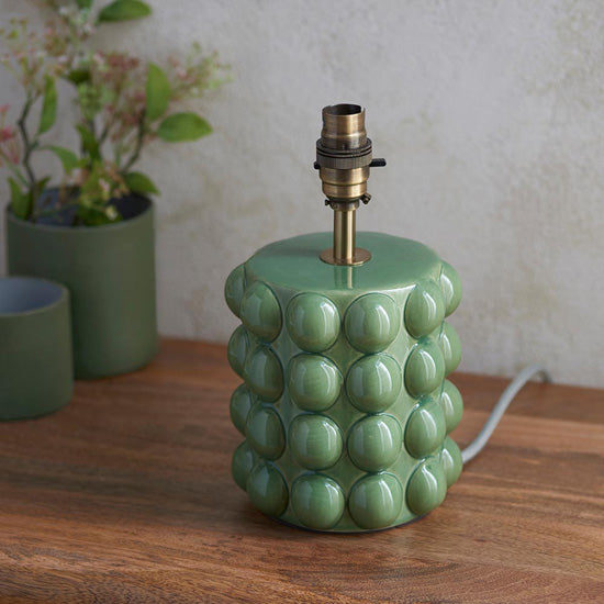 Bobble And Ripple 25cm Marlin Blue Fabric Shade Table Lamp In Olive Green Bobble Ceramic Base