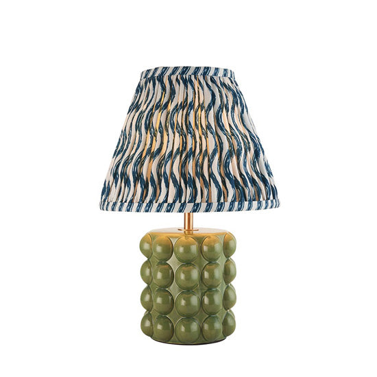 Bobble And Ripple 25cm Marlin Blue Fabric Shade Table Lamp In Olive Green Bobble Ceramic Base