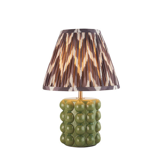 Bobble And Zigzag 25cm Pearl Grey Fabric Shade Table Lamp In Olive Green Bobble Ceramic Base