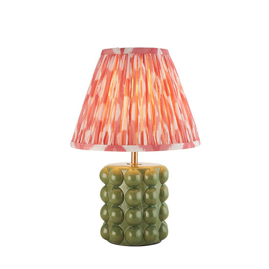 Bobble And Ikat 25cm Coral Pink Fabric Shade Table Lamp In Olive Green Bobble Ceramic Base