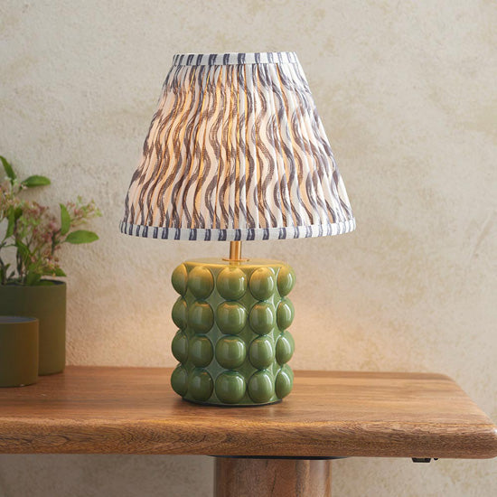 Bobble And Ripple 25cm Pearl Grey Fabric Shade Table Lamp In Olive Green Bobble Ceramic Base