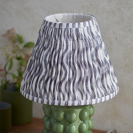 Bobble And Ripple 25cm Pearl Grey Fabric Shade Table Lamp In Olive Green Bobble Ceramic Base