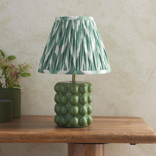 Bobble And Zigzag 25cm Cotswold Green Fabric Shade Table Lamp In Olive Green Bobble Ceramic Base