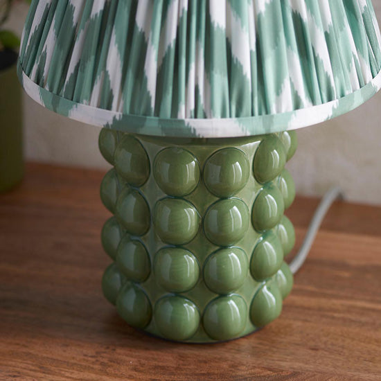 Bobble And Zigzag 25cm Cotswold Green Fabric Shade Table Lamp In Olive Green Bobble Ceramic Base