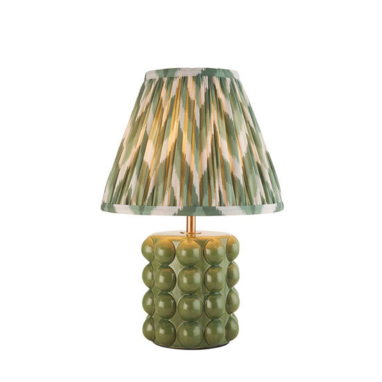 Bobble And Zigzag 25cm Cotswold Green Fabric Shade Table Lamp In Olive Green Bobble Ceramic Base