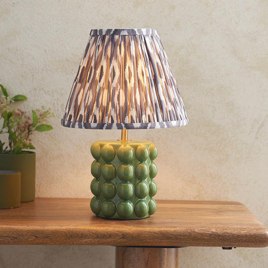 Bobble And Ikat 25cm Pearl Grey Fabric Shade Table Lamp In Olive Green Bobble Ceramic Base