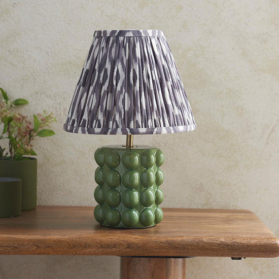 Bobble And Ikat 25cm Pearl Grey Fabric Shade Table Lamp In Olive Green Bobble Ceramic Base