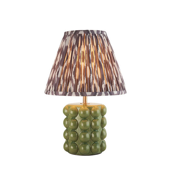 Bobble And Ikat 25cm Pearl Grey Fabric Shade Table Lamp In Olive Green Bobble Ceramic Base