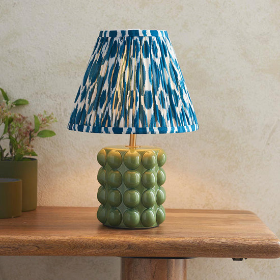 Bobble And Ikat 25cm Marlin Blue Fabric Shade Table Lamp In Olive Green Bobble Ceramic Base