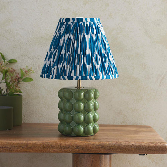 Bobble And Ikat 25cm Marlin Blue Fabric Shade Table Lamp In Olive Green Bobble Ceramic Base