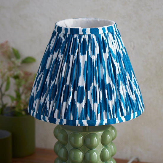 Bobble And Ikat 25cm Marlin Blue Fabric Shade Table Lamp In Olive Green Bobble Ceramic Base