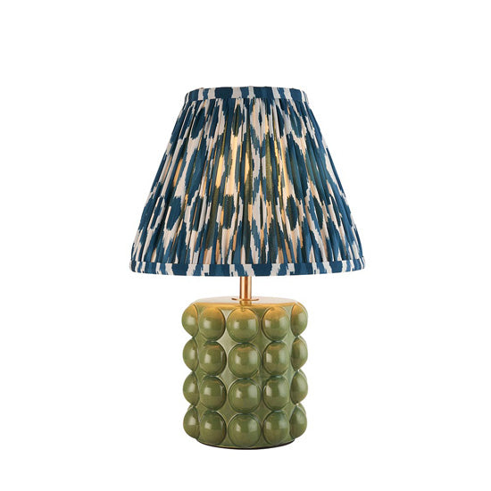 Bobble And Ikat 25cm Marlin Blue Fabric Shade Table Lamp In Olive Green Bobble Ceramic Base