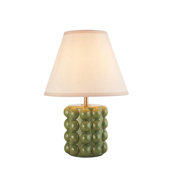 Bobble And Ivy 25cm Vintage White Fabric Shade Table Lamp In Olive Green Bobble Ceramic Base