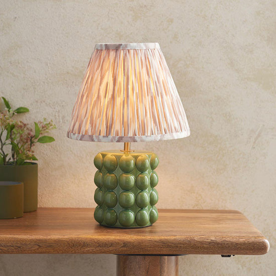 Bobble And Ikat 25cm Neutral Fabric Shade Table Lamp In Olive Green Bobble Ceramic Base