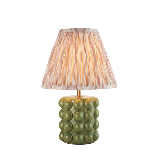 Bobble And Ikat 25cm Neutral Fabric Shade Table Lamp In Olive Green Bobble Ceramic Base