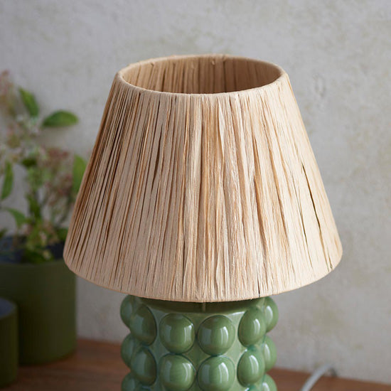 Bobble And Raffia 24cm Natural Raffia Fabric Shade Table Lamp In Olive Green Bobble Ceramic Base