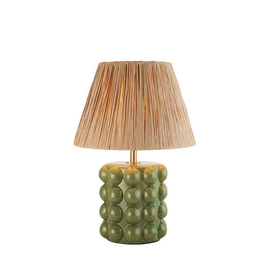 Bobble And Raffia 24cm Natural Raffia Fabric Shade Table Lamp In Olive Green Bobble Ceramic Base