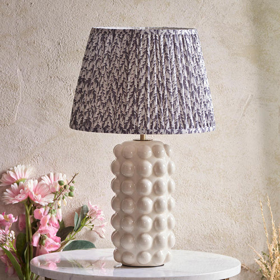 Bobble And Leaf 35cm Pearl Grey Fabric Shade Table Lamp In Gloss White Ceramic Base