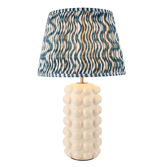 Bobble And Ripple 35cm Marlin Blue Fabric Shade Table Lamp In Gloss White Ceramic Base