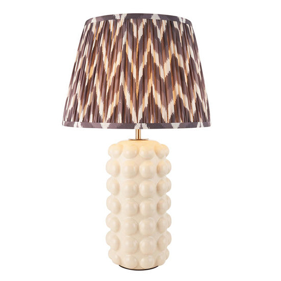 Bobble And Zigzag 35cm Pearl Grey Fabric Shade Table Lamp In Gloss White Ceramic Base