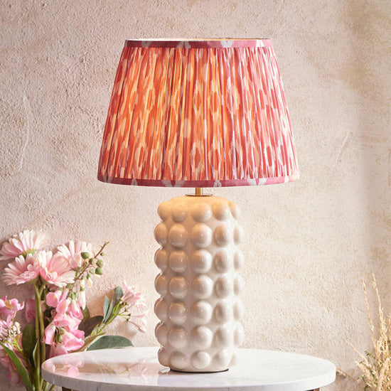 Bobble And Ikat 35cm Coral Pink Fabric Shade Table Lamp In Gloss White Ceramic Base