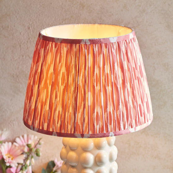 Bobble And Ikat 35cm Coral Pink Fabric Shade Table Lamp In Gloss White Ceramic Base