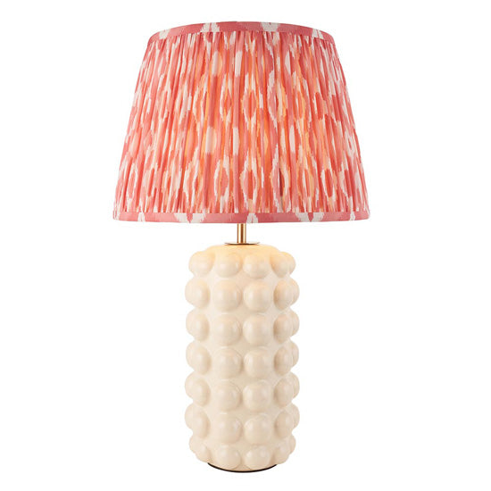 Bobble And Ikat 35cm Coral Pink Fabric Shade Table Lamp In Gloss White Ceramic Base