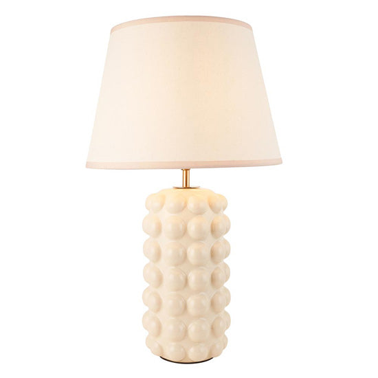 Bobble And Ivy 35cm Vintage White Fabric Shade Table Lamp In Gloss White Ceramic Base