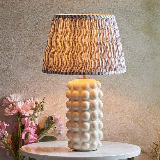 Bobble And Ripple 35cm Pearl Grey Fabric Shade Table Lamp In Gloss White Ceramic Base