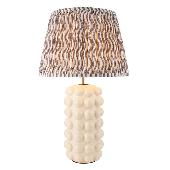 Bobble And Ripple 35cm Pearl Grey Fabric Shade Table Lamp In Gloss White Ceramic Base