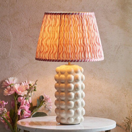 Bobble And Ripple 35cm Coral Pink Fabric Shade Table Lamp In Gloss White Ceramic Base