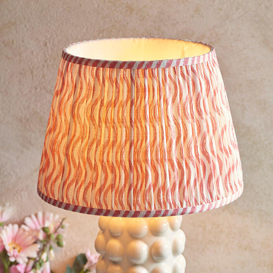 Bobble And Ripple 35cm Coral Pink Fabric Shade Table Lamp In Gloss White Ceramic Base