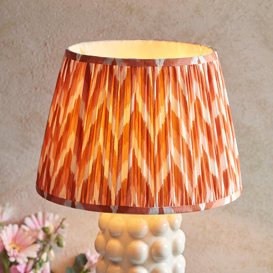 Bobble And Zigzag 35cm Apricot Orange Fabric Shade Table Lamp In Gloss White Ceramic Base