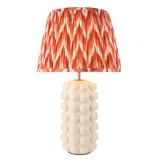 Bobble And Zigzag 35cm Apricot Orange Fabric Shade Table Lamp In Gloss White Ceramic Base