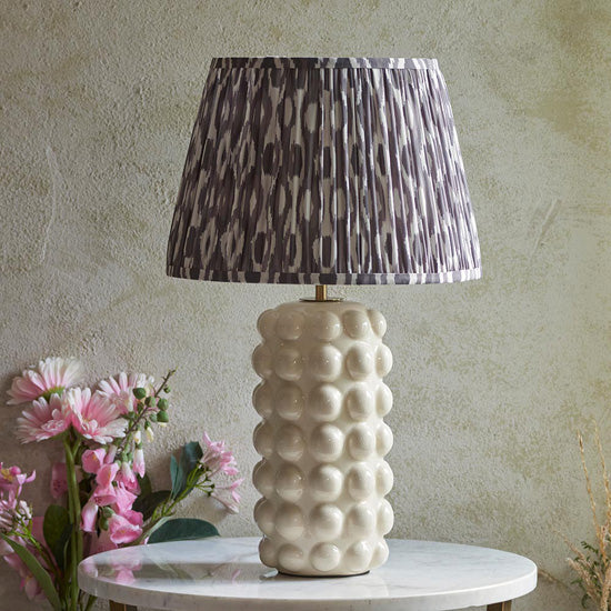 Bobble And Ikat 35cm Pearl Grey Fabric Shade Table Lamp In Gloss White Ceramic Base