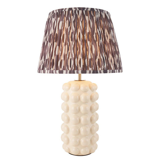 Bobble And Ikat 35cm Pearl Grey Fabric Shade Table Lamp In Gloss White Ceramic Base