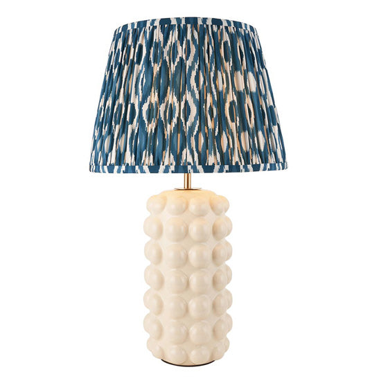 Bobble And Ikat 35cm Marlin Blue Fabric Shade Table Lamp In Gloss White Ceramic Base